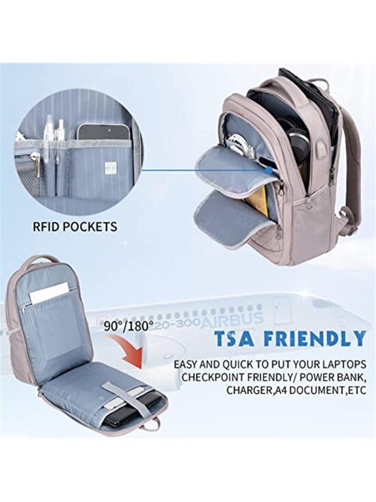 17 in Laptop Backpack USB Charging Travel Business College RFID Water Resistant main image 6